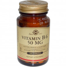  Витамин В6 (пиридоксин), Solgar, 50 мг. 100 таблеток