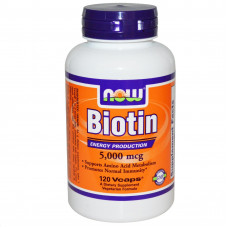 Now Foods, Биотин (Biotin), 5 000 мкг, 120 капсул