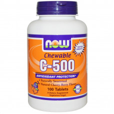 Now Foods, Жевательный витамин C-500 со вкусом апельсина, 100 таблеток